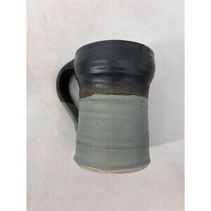 Handmade Pottery Coffee Mug Two Tone Blue Ceramic Cup 12 oz Signed